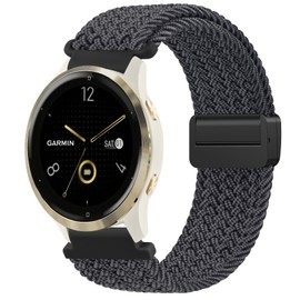 Nylon Strap Compatible with Garmin Vivoactive 4S/Venu 3S/Venu 2S/Forerunner 265S/255S/255S Music/Vivomove 3S, 18mm Braided Stretchy Nylon Replacement Sport Wristband (Graphite)