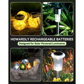 Howardly Ni-MH AAA 600mAh 1.2v Rechargeable Battery for Solar Lights, Triple A 1.2v Rechargeable Battery Pre-Charged, Low Self - Discharge for Outdoor Solar Lights, Ground Lights (AAA-600mAh-8pack