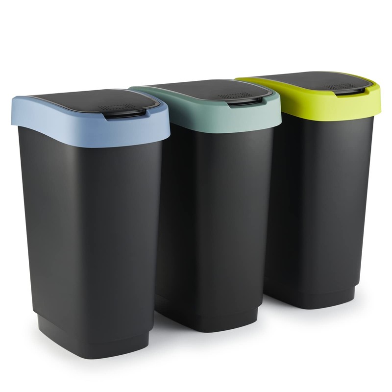 Rotho Twist Bin 25 L with Lid, Plastic, Turquoise/Charcoal