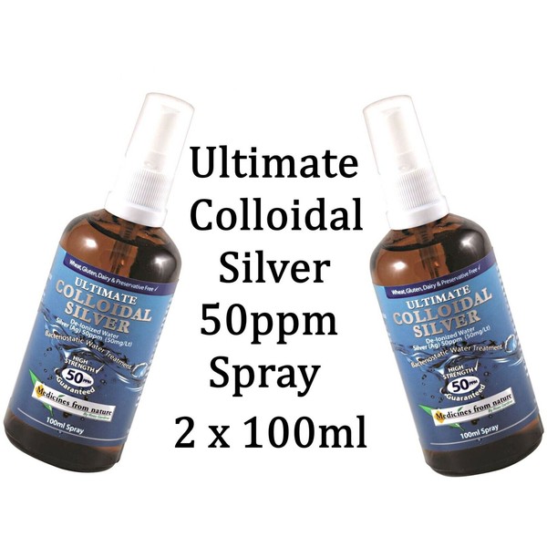 2 x 100ml MEDICINES FROM NATURE Ultimate Colloidal Silver 50ppm Spray ( 200ml )