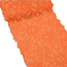 MSCFTFB 5 Yards Width 6.3 Inch Stretch Lace Trim Fabric Elastic Lace Flowers Embroidered Ribbon for Garment Craft Embellishment Wedding Baby Shower Table Decorations (Orange)