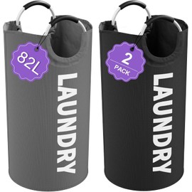 2PCS Cestos Ropa Sucia Plegable,Cesto para Ropa Sucia Fácil de Transportar,Cesta para la Colada Alta Capacidad,Fabricado de Tela Oxford,Cesto de Ropa Sucia de Primera Calidad con Asas(Gris & Negro)