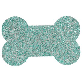 Pet Bone Placemat, Sparkling Rhinestones in Resin, Non-Slip Back, Stylish, for Glamorous Dog Bowls, Aqua, 10x19, Sold Individually