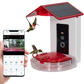 JCS Wildlife Smart 2-in-1 Hummingbird Feeder with Camera, Solar Roof, AI Bird Identification, 1080 HD Live Video, Automatically Capture Videos and Images, Great Gift for Birders