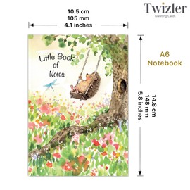 Twizler A6 Notebook - Hedgehog Swing Design - A6 Lined Pocket Notebook - Work Notepad - Cute To Do List - Small Journal - Mini Note Book - Note Pad Shopping List