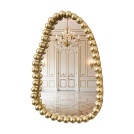 H HOMEWINS Irregular Wall Mirror,20x30 Gold Luxury Vintage Beads Unique Baroque Ornate Beho Mirror for Bathroom, Bedroom, Living Room, Entryway,Fireplace