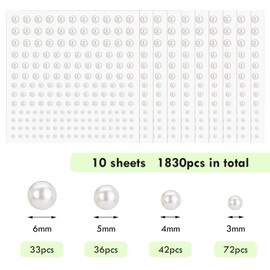 Naler 1830pcs Self Adhesive Pearl Stickers, White Pearl Stickers Hair Gems Pearls for Crafting Pearl Hair Accessories Pearls Stickers Gem Decorations for Eye Nails Make up and DIY Decorations