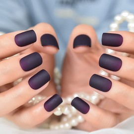 Matte Dark Purple Press On Nails False Nail Art Tips Full Cover Reusbale Salons Home Short Round Fake Fingernails Design Nails For Daily Office Shopping Working