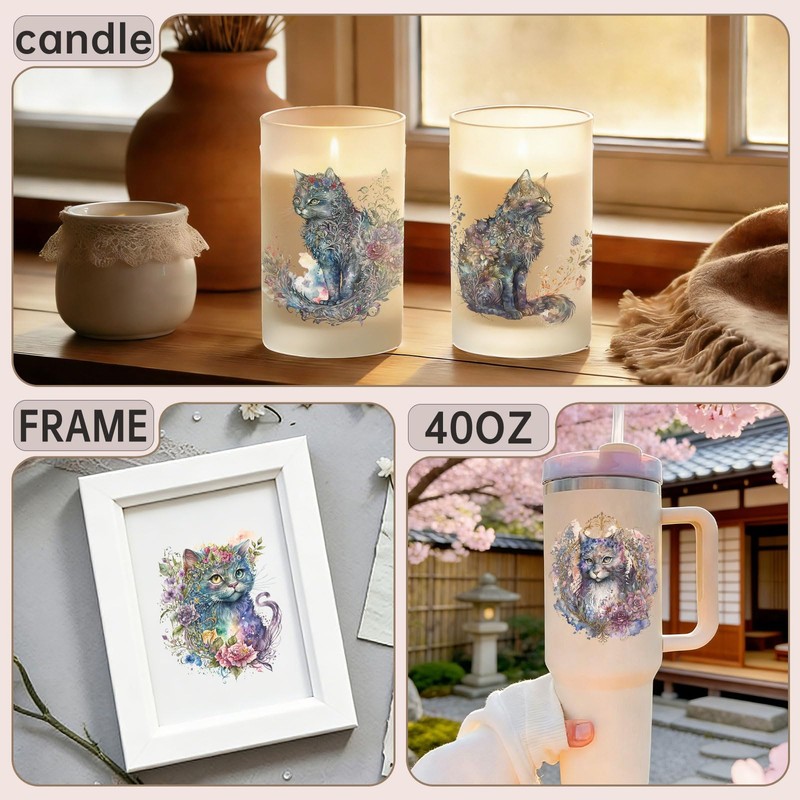 24PCS UV DTF Cup Wrap Stickers, Dreamy Cats Rub on