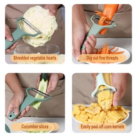 3 in 1Corn Cob Stripper Vegetable Peeler and Cabbage Shredder Set,Potato Apple Vegetable Y Peelers