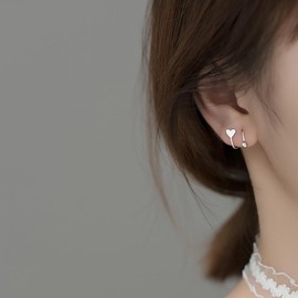 Sweet Heart Climber Crawler Stud Earrings for Women Girls 925 Sterling Silver Minimalist Helix Twist Huggie Hoops Cuffs Cartilage Wrap Earring Piercing Fashion Jewelry (Silvery)