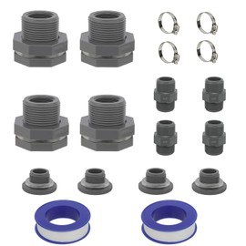 PVC Bulkhead Fittings Rain Barrel 3/4 Inch Female Thread With Stock Strap, Throat Clamp, 3/4 Dual Thread Male Fitting, Plug For Tanks, Swimming Pools, Aquariums