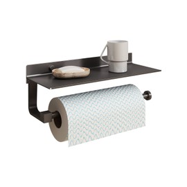 Paper Towel Holder Wall Mount - for Bathroom Hand Towel Holder for Bathroom Black Paper Towel Holder with Shelf Grey
