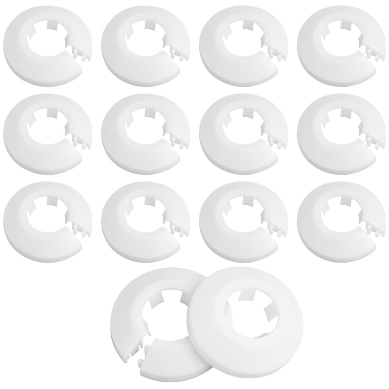 12-Pack White Plastic Radiator Pipe Covers, Durable PVC Pipe Collars,