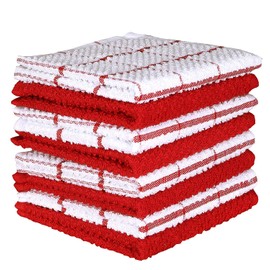 Terry juego de paños de cocina de 8 (1 2 x 12 inches), 100% algodón, altamente absorbente, lavable a máquina por casa Decors, Rojo, 12 x 12 Inches, 8