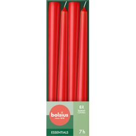Bolsius Tapered Candles - Red - 8-Pack - 24.5 cm - Decorative Household Candles - Burning Time of 7 Hours - Unscented - Natural Vegan Wax - Without Palm Oil