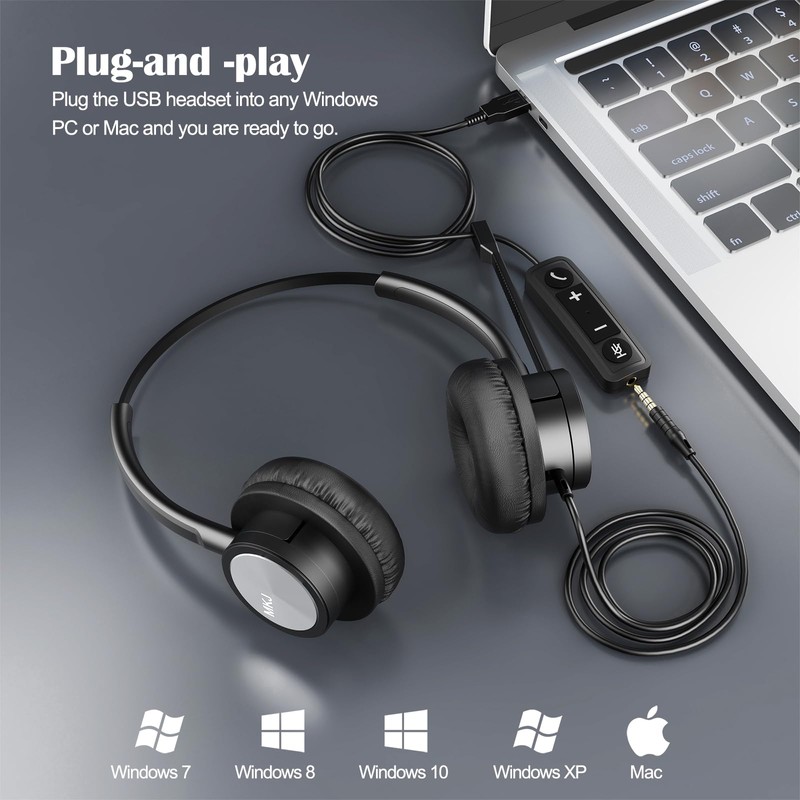 MKJ USB Headset with Microphone Noise Cancelling for PC, Dual