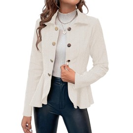 Cicy Bell Elegant Women Blazer Business Work Office Peplum Hem Jacket Open Front Herringbone Coats (US, Alpha, XX-Large, Regular, Regular, Beige)