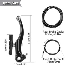 Hmfmdy Bike Brakes Set, Universal V Brake kit for Most Bicycles Mountain Bike, Include 2 Front and Rear Bike Brake, 2 Bike Brake Cables Wire, 4 Cable End Caps for Bicycle, Road Bike - Black