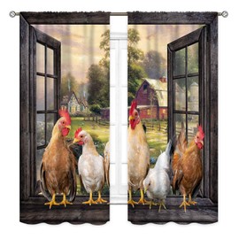 TKUYO Rooster Kitchen Curtains, Farmhouse Country Farm Animal Rural Rustic Chicken Pattern Printed Blackout Window Drapery Treatments for Bedroom Living Room Dining Room 2 Panels, 84"x84" Inch