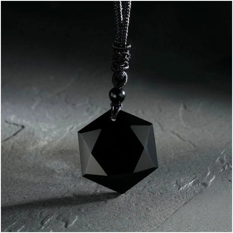 Black Obsidian Hexagram Pendant Necklace Healing Protection Crystal Jewelry