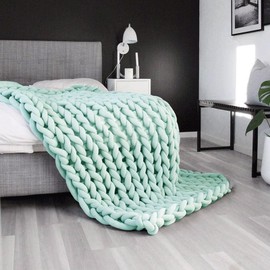 Arm Knitting Yarn for Chunky Braided Knot Throw Blanket DIY, Soft Extra Cotton Washable Tube Bulky Giant Yarn for Weave Craft Crochet (Light Green 2.2lb)