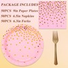 DUOCUTE 150 PCS Pink and Gold Paper Plates Napkins Forks