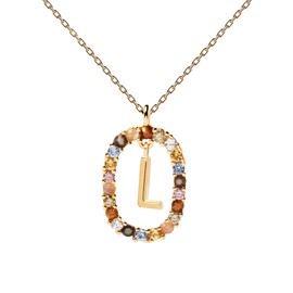PDPAOLA - Necklace Letter L - 925 Sterling Silver 18k Gold Plating - Women's Jewellery, Sterling Silver, Tigers Eye