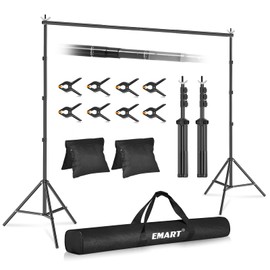 EMART Backdrop Stand 10x7.8ft(WxH) Photo Studio Adjustable Background Stand Support kit with 2 Crossbars, 8 Clamps, 2 Sandbags and Carry Bag for Parties, Events Decoration, Wedding, Photography
