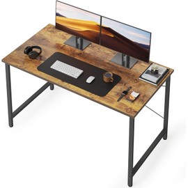 CubiCubi Computer Desk 47" Study Writing Table for Home Office, Modern Simple Style PC Desk, Black Metal Frame, Rustic Brown