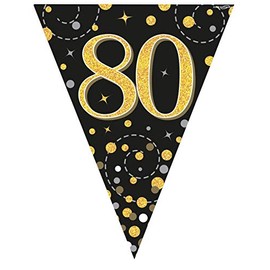 Party Bunting Sparkling Fizz 80 Black & Gold Holographic 11 flags 3.9m