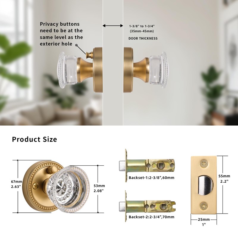 Bak Bo Crystal Door Knobs Interior Brushed Gold Glass Door