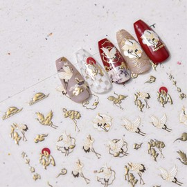 trekko Nail Stickers, Japanese Pattern, Crane, New Year's Nail, Matte, Foil Stamped, Kimono, Coming-of-Age Ceremony, Graduation Ceremony, Height 3.9 inches (10 cm), Width 3.1 inches (8 cm), Pack of 1 (Crane)