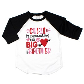 Toddler Boys Promoted to Big Brother Valentine's Raglan (12-18 Months, Black)