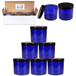 Beauticom® 10 oz. (300g /300ML) Thick Wall Round Leak Proof Clear Acrylic Jars with CLEAR Lids for Beauty, Cream, Salves, Scrubs (12 Pieces Jars + Lids, COBALT BLUE)