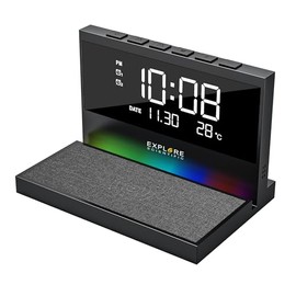 Explore Scientific BCC2002 Wireless Charging Desk Clock Bedside Clock 15W Alarm Clock Date Temperature Display Black