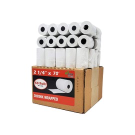 BuyRegisterRolls (50 Rolls) 2 1/4 x 70 Thermal Paper 55 GSM Premium Quality German Paper Large Rolls For Clover Flex Verifone VX520 Ingenico ICT220 ICT250 First Data FD400 BPA Free