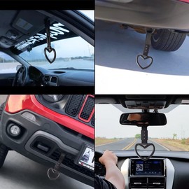 EIOUMAX JDM Heart Shaped Car Handle Straps,Rear Bumper Warning Rings for Subway SUV Track Bus Interior and Exterior Decoration -2pcs(Black)