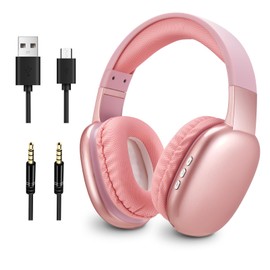 YOMYM Audifonos Inalambricos, Audifonos Inalambricos Diadema,Audífonos de Diadema,Audifonos Diadema Inalámbricos,Audífonos Bluetooth 5.0 Diadema,Cableado/TF,10 Horas,para Android,Apple,Windows(Rosa)