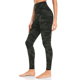 HeyNuts Essential High Waisted Yoga Leggings for Tall Women, Buttery Soft Full Length Workout Pants 28'' Olive Camo S(4/6)