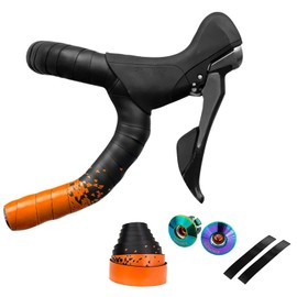 GORIX (GX-097BD) Road Bike Bar Tape, 2 Color Design, Fixed End Cap, Bicycle Tape, Shock Absorption and Grip, Orange