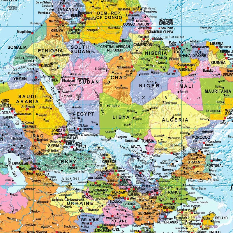 Upside Down World Political Map - 1:40m - Medium -