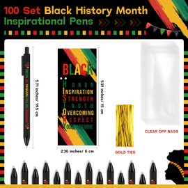 Sayglossy 100 Sets Black History Month Pens Gifts Inspirational Retractable Ballpoint Pen Accessories Bookmarks Party Favors for African Black Freedom Day Parties