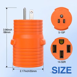 Nilight 15Amp to 50Amp RV Power Adapter 125 Volt Heavy Duty RV Plug 5-15P to 14-50R 15A Male to 50A Female Receptacle for RV/EV Camper Caravan Trailer Generator