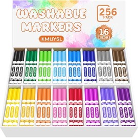 KMUYSL Washable Markers Bulk, Assorted Colors - Broad Line Conical Tip Coloring Markers for Kids, School Art Supplies & Back to School Supplies, Classroom Must Haves (16 Colors, 256 Pcs)