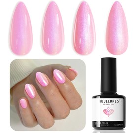 modelones Gel Nail Polish, 15 ML Shimmer Pearl Pink Nail Polish Drawing Glitter Gel Polish Soak Off Led Nail Gel Polish Swirl Shell Thread Effect DIY Gift for Girls Women