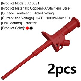 Set of 2 Measuring Clamps, Test Probes for Multimeter, Multimeter Cable Test Probe, CAT III 1000V 10A Insulated Quick Test Hook Clip, Grab Clamp, Crocodile Clips, Multimeter with 4 mm Banana Socket