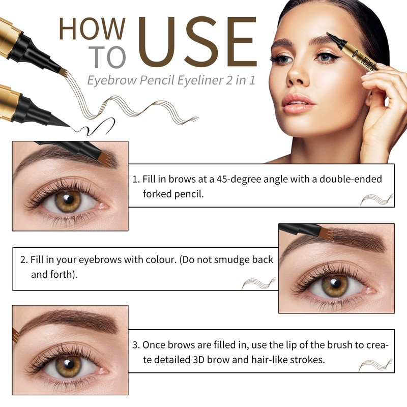 Eyebrow Pencil, 3D Waterproof Microblading Eyebrow Pencil with 4 Micro