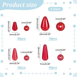 WADORN 186Pcs 4 Sizes Red Teardrop Imitation Pearl Beads, 10-18mm ABS Plastic Teardrop Pendants Waterdrop Faux Pearl Loose Beads Charms for DIY Crafts Dangle Necklace Earring Jewelry Making