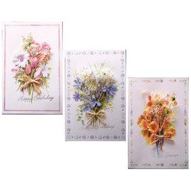 AngelMoon Message Card, Stylish, Greeting Card, Birthday Card, Love Letter, Thank You Card, Dried Flowers, Bouquet, Flowers, Pop-Out, Thank You, Mother's Day, Birthday, Wedding, Anniversary, Respect for the Aged Day, Includes Envelope (Pattern B)